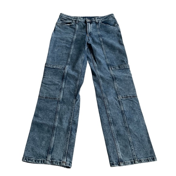 H&M Girls Straight Leg Jeans Sz 14 Blue Low Waist Denim Side Pockets Casual - Picture 1 of 10